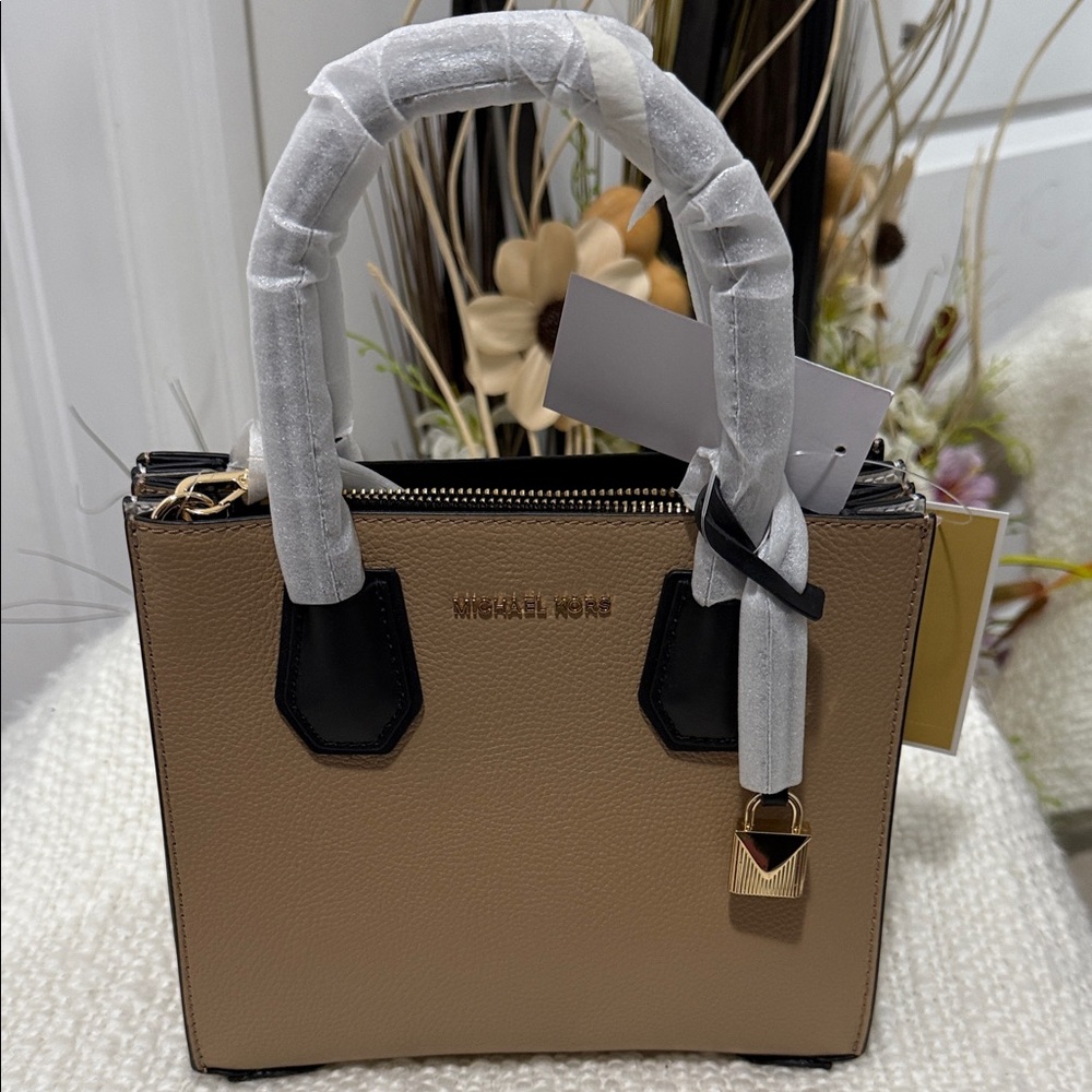 Michael Kors Mercer Black and Camel Satchel/ Crossbody Bag
